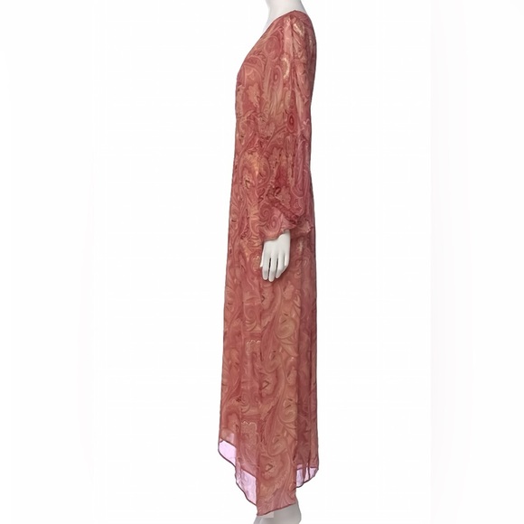 Alice + Olivia Pink Silk Chiffon Long Dress Sz S Paisley Print V-Neck Slit Gown - Picture 2 of 9